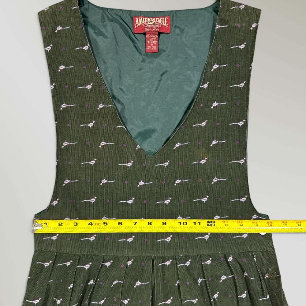 Vintage American Eagle Dress Green Pheasants 70s 80s Boho Cottage Size Med - Picture 6 of 6